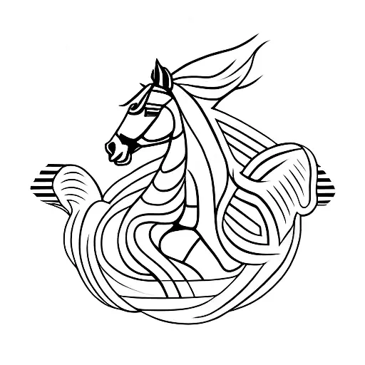 Black chevron with simple white outline of a horse running inside the chevron  tattoo design idea