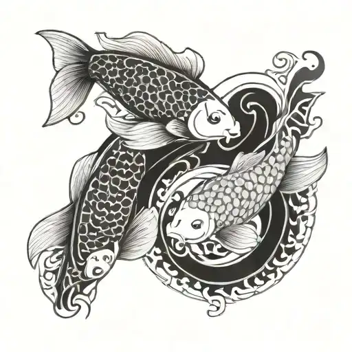 two koi carp in the shape of yin and yang tattoo design idea