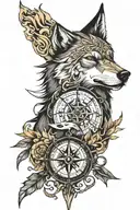 wolf norse compass surrounded tattoo design idea