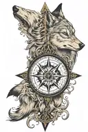 wolf norse compass surrounded tattoo design idea