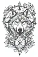 wolf compass surrounded tattoo design idea