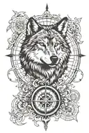 wolf compass surrounded tattoo design idea