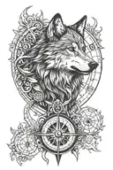 wolf compass surrounded tattoo design idea