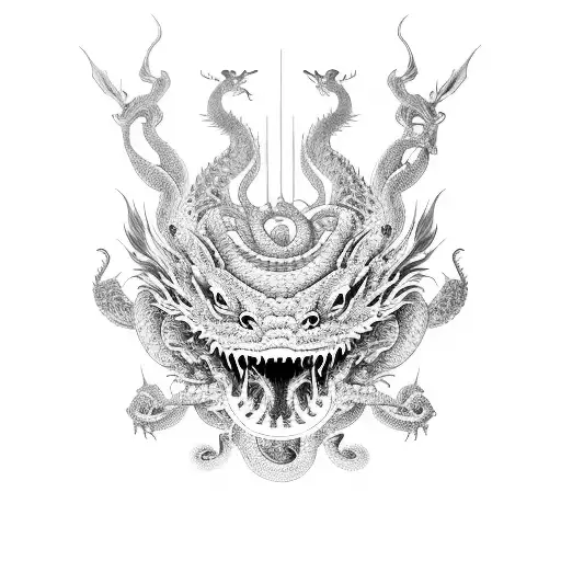 Chinese dragon and norse world serpent dance in orobos tattoo design idea