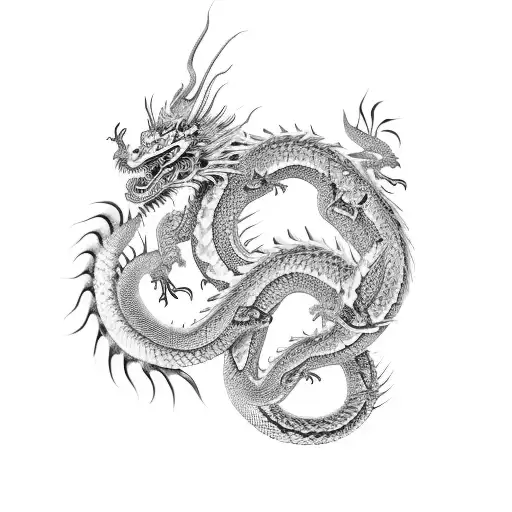 Chinese dragon and norse world serpent dance eat each others tail tattoo design idea