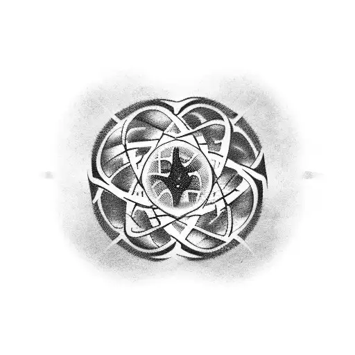 A nuclear symbol chest tattoo in a bio-mechanical style tattoo design idea