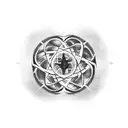 A nuclear symbol chest tattoo in a bio-mechanical style tattoo design idea