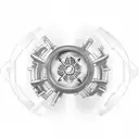 A nuclear symbol chest tattoo in a bio-mechanical style tattoo design idea