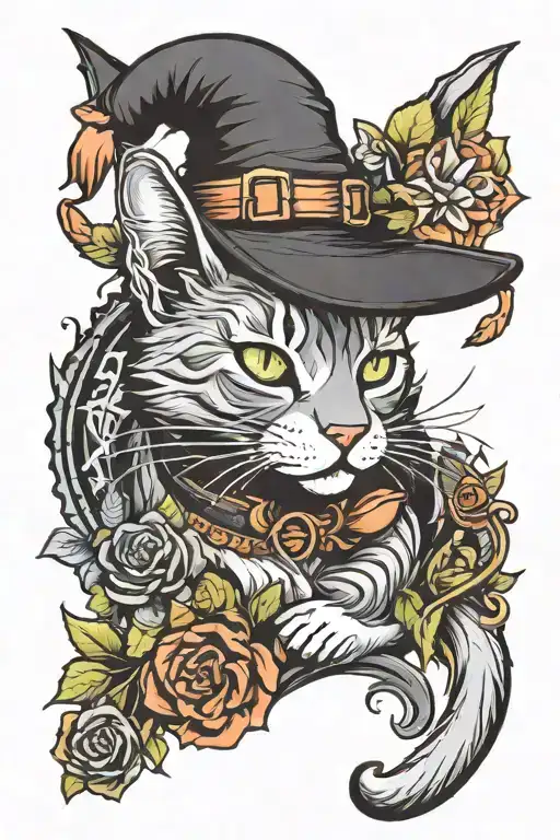 cat witchy tattoo tattoo design idea
