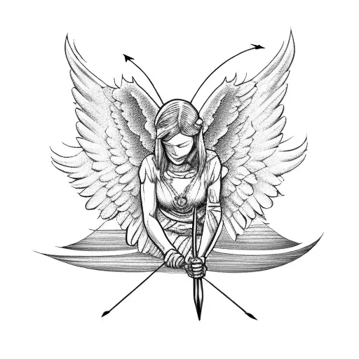 angel with bows and arrow tattoo design idea
