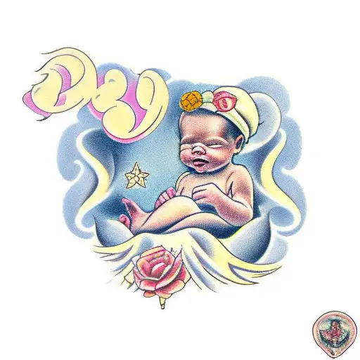 new born baby girl with date of birth tattoo design idea