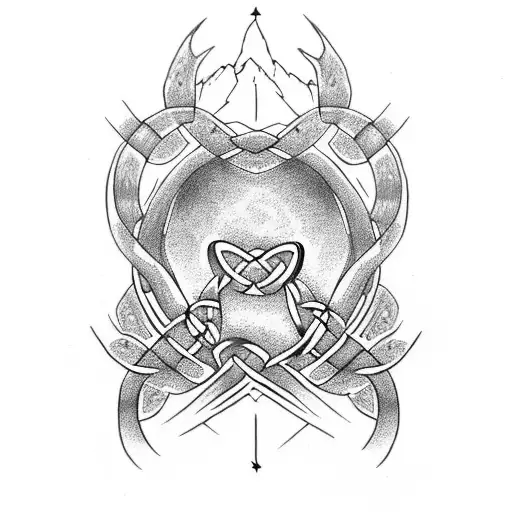 Incorporate Celtic knots into a mountain landscape with a bear claw tattoo design idea