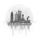 A Newcastle skyline with barbell weights as buildings tattoo design idea