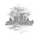 A Newcastle skyline with barbell weights as buildings tattoo design idea