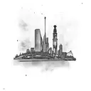 A Newcastle skyline with barbell weights as buildings tattoo design idea