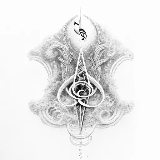 An intricate design of musical notes forming the shape of Mount Olympus tattoo design idea