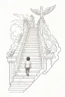 a little kid shadow figure walking up stairs to heaven with gates jesus and angels tattoo design idea