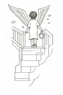 a little kid shadow figure walking up stairs to heaven with gates god and angels tattoo design idea