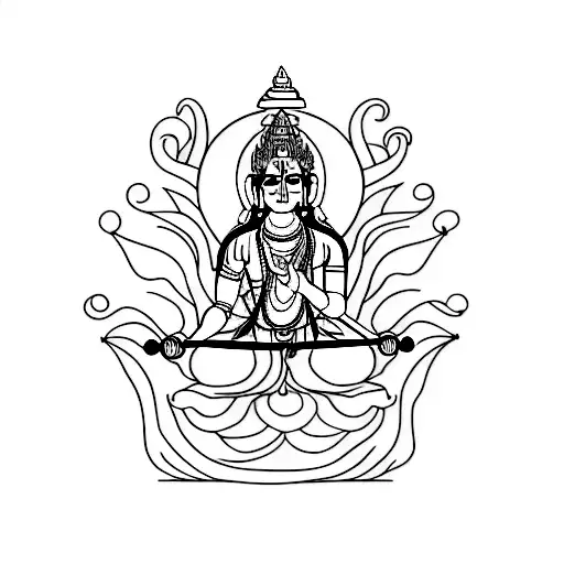 A minimalist tattoo of Lord Krishna playing the flute in a dystopian galaxy tattoo design idea