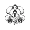 heart shaped lock box with skulls and roses tattoo design idea