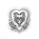 heart shaped lock box with skulls and roses tattoo design idea