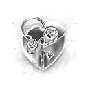 heart shaped lock box with skulls and roses tattoo design idea