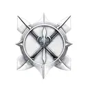 Two gladiator swords crossed with a closed scroll that says "Danny"  tattoo design idea