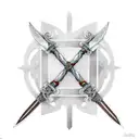 Two gladiator swords crossed with a closed scroll that says "Danny"  tattoo design idea