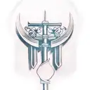 Two gladiator swords crossed with a closed scroll that says "Danny"  tattoo design idea