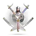 Two gladiator swords crossed with a Roman scroll incorporated. the scroll should say "Danny"  tattoo design idea