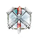 Two gladiator swords crossed with a Roman scroll incorporated. the scroll should say "Danny"  tattoo design idea