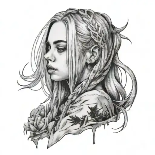 billie eilish hit me hard and soft shading tattoo design idea