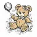 teddy bear holding balloon as clock face tattoo design idea
