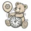 teddy bear holding balloon as clock face tattoo design idea