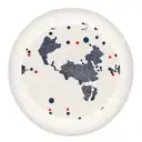 A minimalist tattoo of a world map with the countries you love the most - Brasil, Paris, Portugal, Bélgica, Miami, New York, Mexico, Alemanha, Luxemburgo, Espanha, Holanda - marked with small dots tattoo design idea