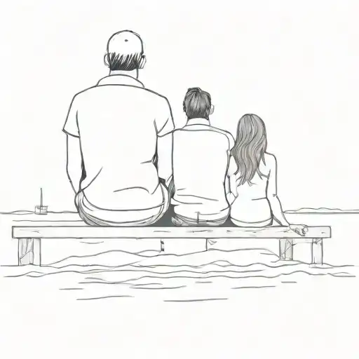 two friends sitting on a dock looking out to the water tattoo design idea