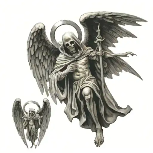 fallen angel, angel ring above, looks like a reaper tattoo design idea