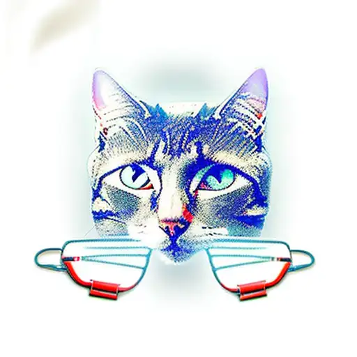 A futuristic computer chip embedded in a cat's collar tattoo design idea