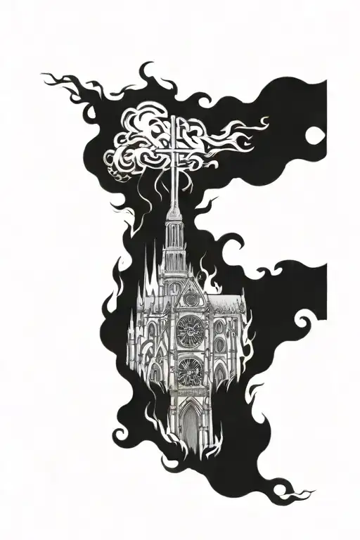 burning Notre Dame church burning tattoo design idea