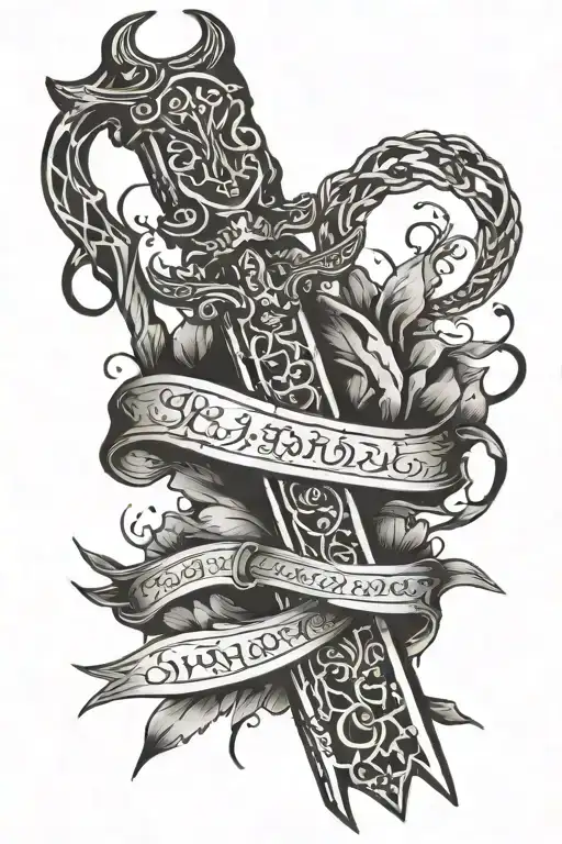 the word bible in the shape of a sword tattoo design idea