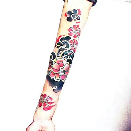 arm sleeve simplistic no shading tattoo design idea