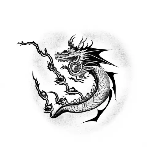 Dragon wrapped around a lightning bolt tattoo design idea
