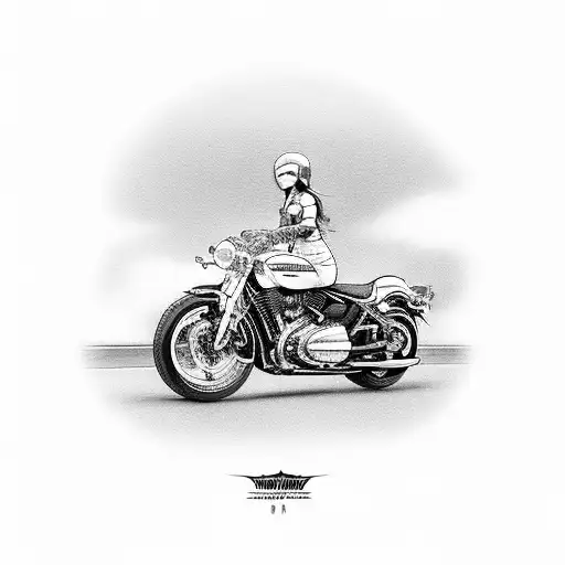 Motorcycle, Highway Background, Kawasaki Lady biker tattoo design idea