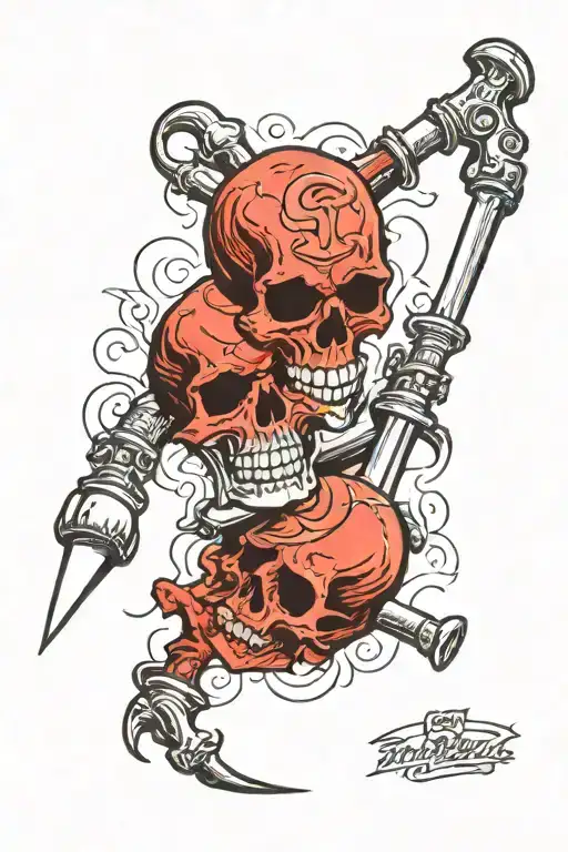 3 headed skull flail tattoo design idea