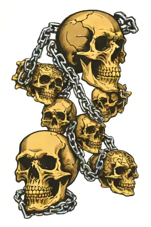 3 headed skull flail with chain wrapped tattoo design idea