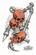 3 headed skull flail tattoo design idea