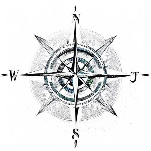 A compass needle made of alchemical symbols pointing towards a mysterious destination tattoo design idea