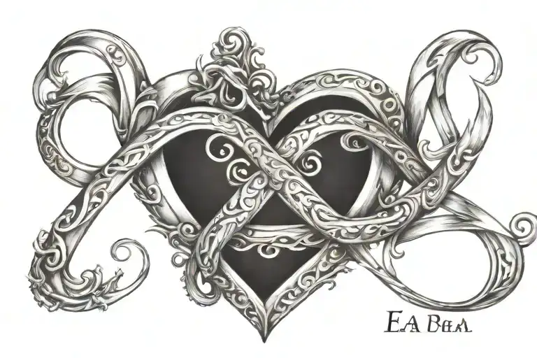  AEA with a small heart on top of E and all the initials sit on infinity sign tattoo design idea