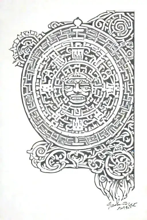 chest tattoo aztec calendar aztec God reaching tattoo design idea