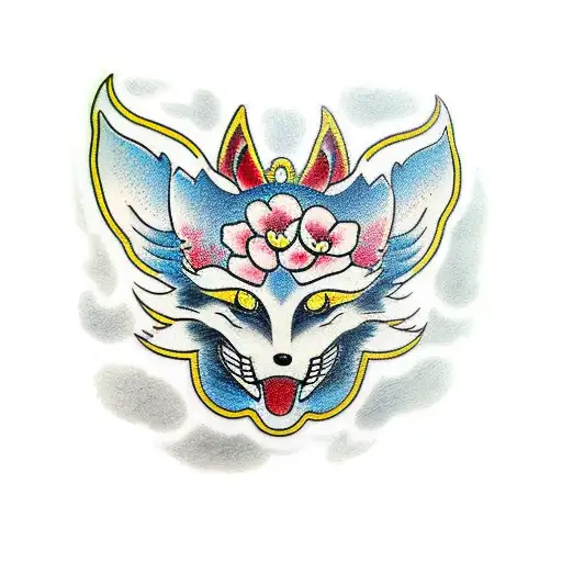 Kitsune Mask with Cherry Blossoms tattoo design idea